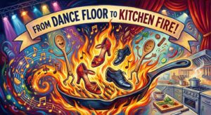 Grafik einer Grillpfanne mit Tanzschuhen und Kochlöffel – Symbol für Joachim Llambi als Juror bei Grill den Henssler