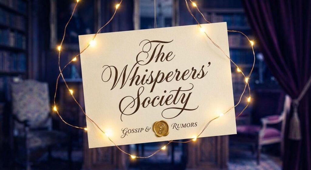 Schwebende Namenskarte zwischen funkelnden Lichtern, symbolisch für Promi-Gerüchte