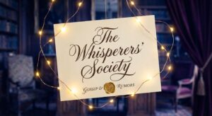 Schwebende Namenskarte zwischen funkelnden Lichtern, symbolisch für Promi-Gerüchte