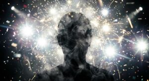 Symbolbild innere Dämonen im Kopf mit Scheinwerferlicht und Nebel