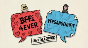 Symbol zerbrochene Freundschaft Comic Illustration Herz-Sprechblasen