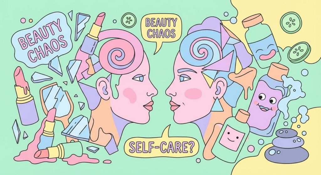 Symbolische Beauty-Elemente und Silhouetten zweier Freundinnen