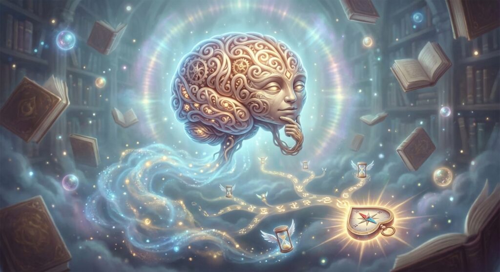 Künstlerische Darstellung eines nachdenklichen Gehirns mit leuchtendem Licht, das Intuition symbolisiert.