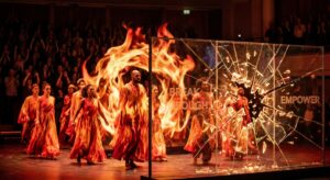 Symbolbild einer feurigen Bühne als Zeichen für Empowerment und Inspiration