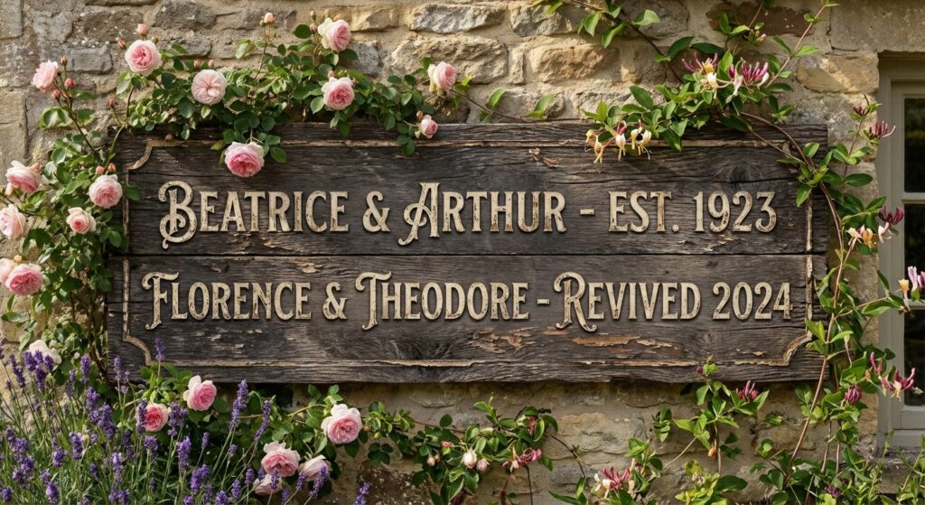 Vintage Namensschild mit Blumen