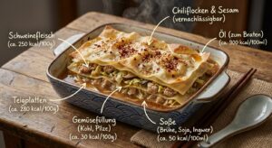 Dampvende Dumpling Lasagna mit Chili und Sesam