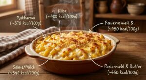 Mac and Cheese Gericht mit knusprigem Topping, heiß serviert