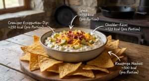 Pickle Dip mit Bacon und Cheddar neben knusprigen Nachos