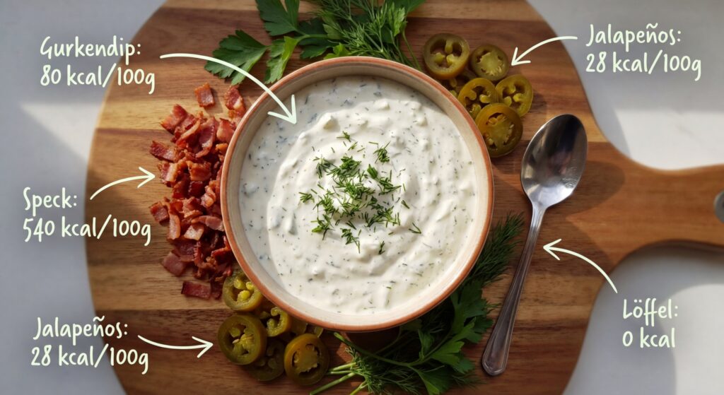 Pickle-Dipp mit Bacon und Jalapeños, cremige Konsistenz