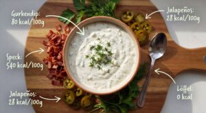 Pickle-Dipp mit Bacon und Jalapeños, cremige Konsistenz