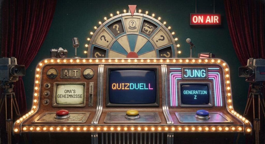 Symbolisches TV-Quiz Show Bild Generationen Rätsel Nostalgie