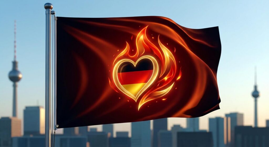 Symbolische Feuer-Flagge in rot-gold zur ESC-Repräsentation