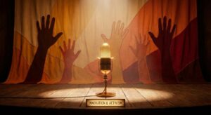 glitzerndes Mikrofon Symbol für Innovation und Aktivismus auf Bühne