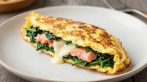 Spinat-Lachs-Käse-Omelett auf einem Teller
