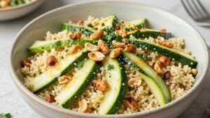 Couscous-Salat mit Zucchini und Erdnüssen in einer Schüssel