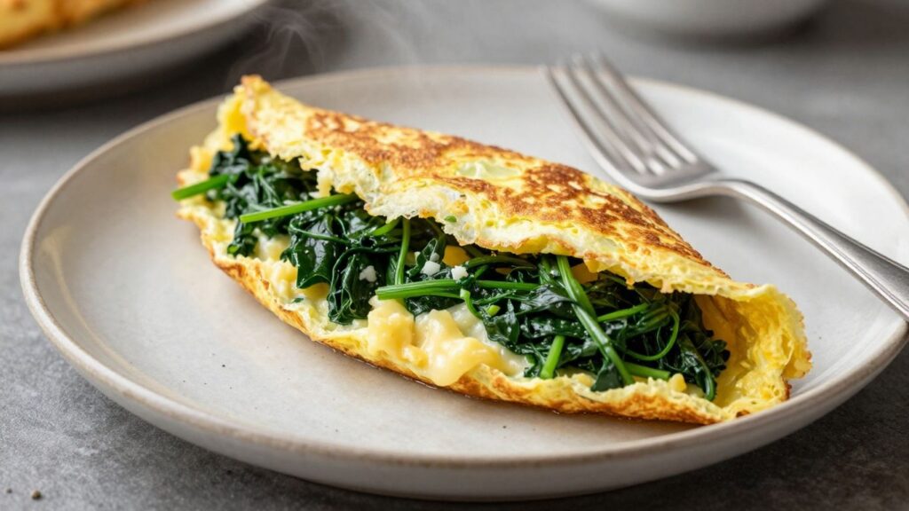 Herzhaftes Omelette mit Mangold auf einem Teller