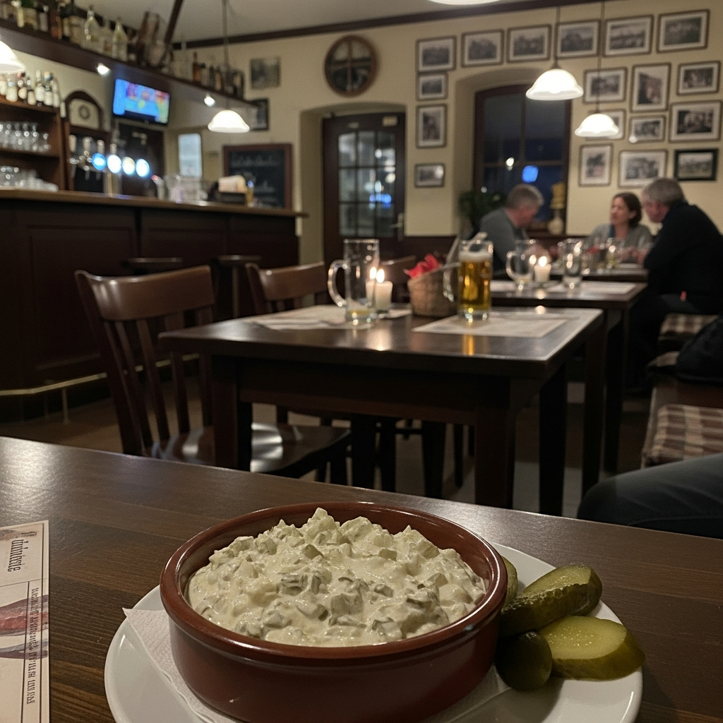 Cremiger Pickle-Dip mit Bacon und Cheddar, umgeben von Jalapeños und Crackern auf rustikalem Tisch.