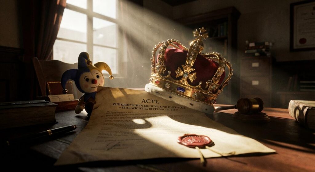 Symbolbild: Eine Krone liegt auf einem juristischen Dokument – royales Drama visualisiert