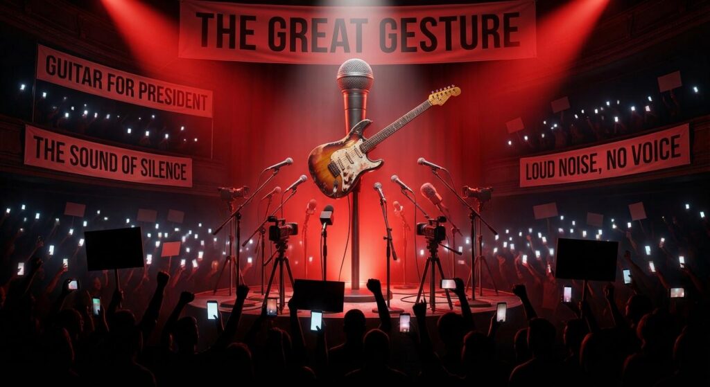 symbolische Bühne mit Gitarre bei Konzert und politischem Statement