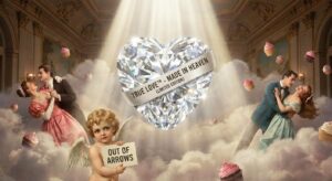 Ein schwebendes Diamantherz, Symbol für Promi-Verlobung ohne direkte Darstellung von Personen.