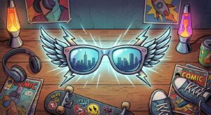 Symbolisches Bild für coole Eltern: Sonnenbrille und Teenager-Zubehör