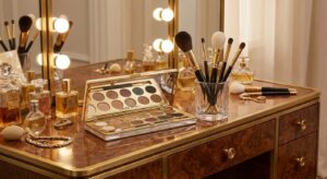 Ein modisches Makeup-Set mit Lidschatten und Pinseln für perfekte Augenlooks