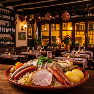 Ein Topf mit dampfendem Sauerkraut in gemütlicher Küche