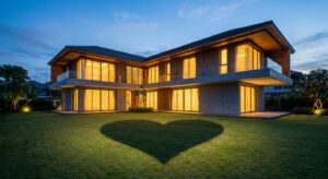 Symbolische Darstellung von Liebe und Zuhause in stilvoller Villa
