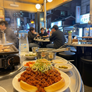 Korean Sloppy Joe mit Gochujang und Sesam auf Tisch