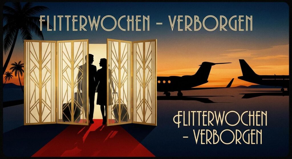 Symbolbild: Luxusschirme und Privatjet am Flughafen, Promi‑Honeymoon‑Stimmung