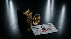 Symbolbild eines gekippten Grammy-Mikrofons auf dunklem Hintergrund – zeigt BTS Rückzug