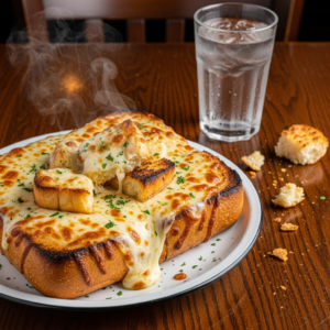 Frisches Knoblauch-Käse-Brot mit goldbraunem Mozzarella