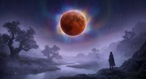 Mystische Mondfinsternis über einem nächtlichen Himmel