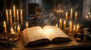 Mystisches Buch und alte Filmkamera – Symbol für Reunion und Mystery-Thriller mit Dobrev und Wesley