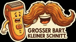 Symbolischer Cartoon‑Schnurrbart mit Rasierapparat – Bartwette TV‑Koch
