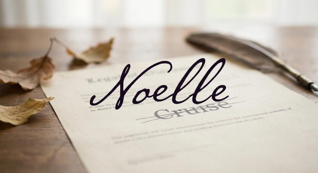 Elegantes Dokument mit hervorgehobenem Namen Noelle statt Cruise, symbolisch für Identitätswechsel