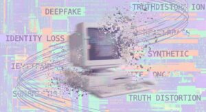 Symbolbild Deepfake Täuschung: Pixel zerfallen, digitaler Identitätsverlust