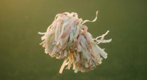 Symbolbild eines einzelnen Cheerleader-Pompoms auf grünem Hintergrund, symbolisch und stimmungsvoll