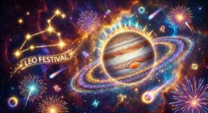 Kosmische Feier von Jupiter-Energie und Löwenmond
